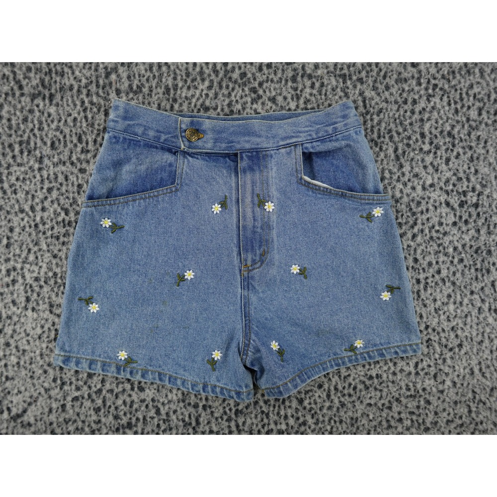 California‎ Concepts Denim Shorts Womens 14 Blue Daisy Floral Embroidered 90s